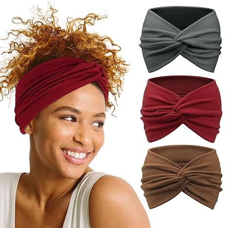 MAYCREATE® 3pcs Wide Hair Band for Women, Headband for Women Girls, Stretchy Hair Bands for Women, Twisted Knots Hair Wrap, Soft Dacron Turban Head Bands for Face Clean, Makeup, Yoga, Workout